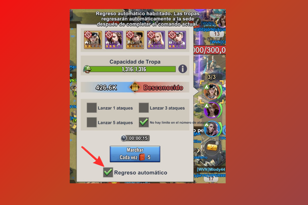 Regreso automático activado